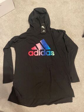 adidas Black Hoodie with Gradient Rainbow Logo